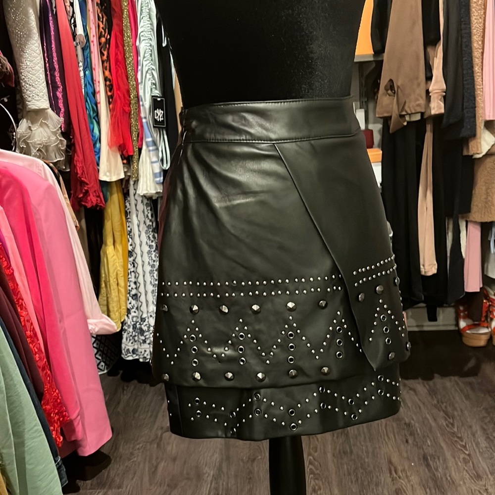 Vegan Leather Studded Skirt